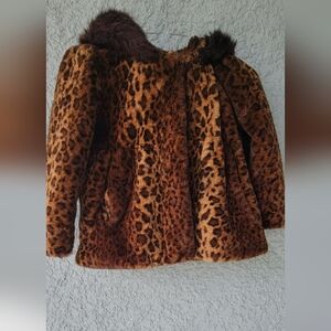 Dennis Basso Faux Fur Coat W/Hood, Size 6-7 Girl